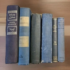 Lot of 6 Vtg Antique Display Staging Decor Hardcover Books Illustrated Rare BLUE