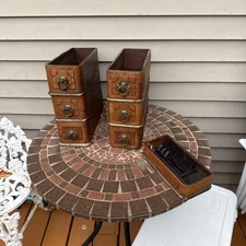 6 Antique Domestic matching sewing machine drawers burled wood Plus Center One