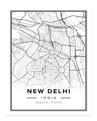 New Delhi Karten Wandkunst Moderne Schwarz Wei� Dekoration Minimalisti