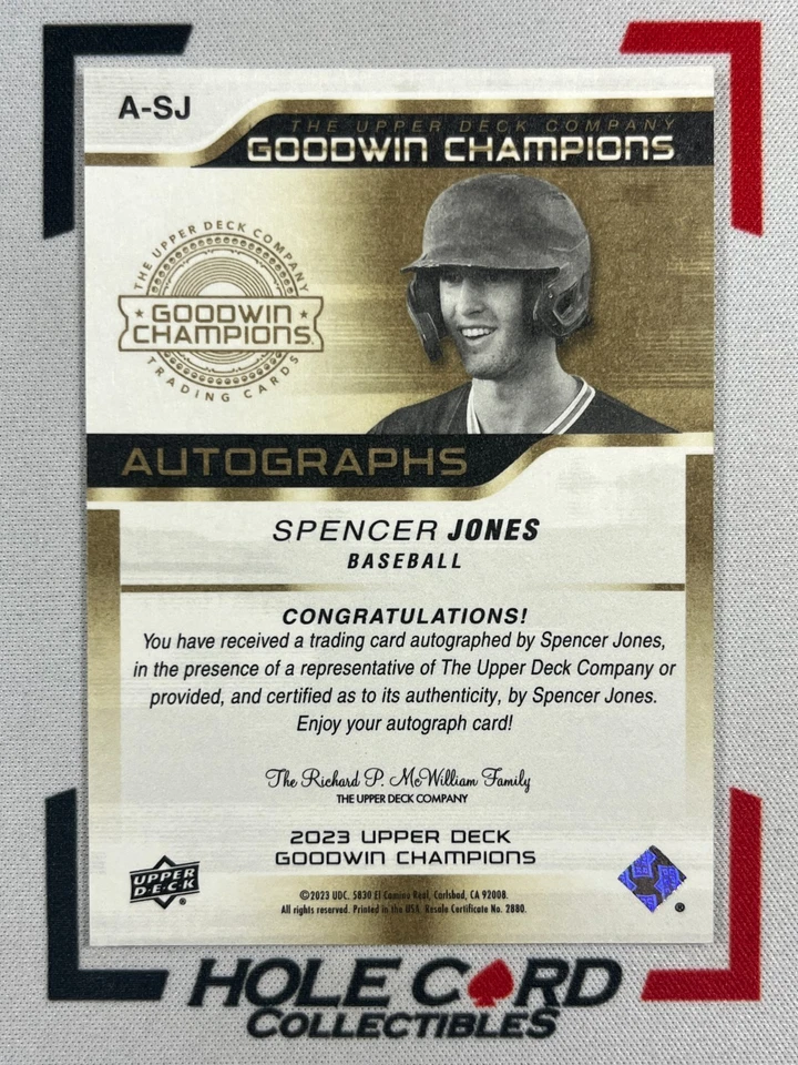 SPENCER JONES 2023 Upper Deck Goodwin Champions Gold Auto Autograph #A-SJ (1) - Image 2 of 2