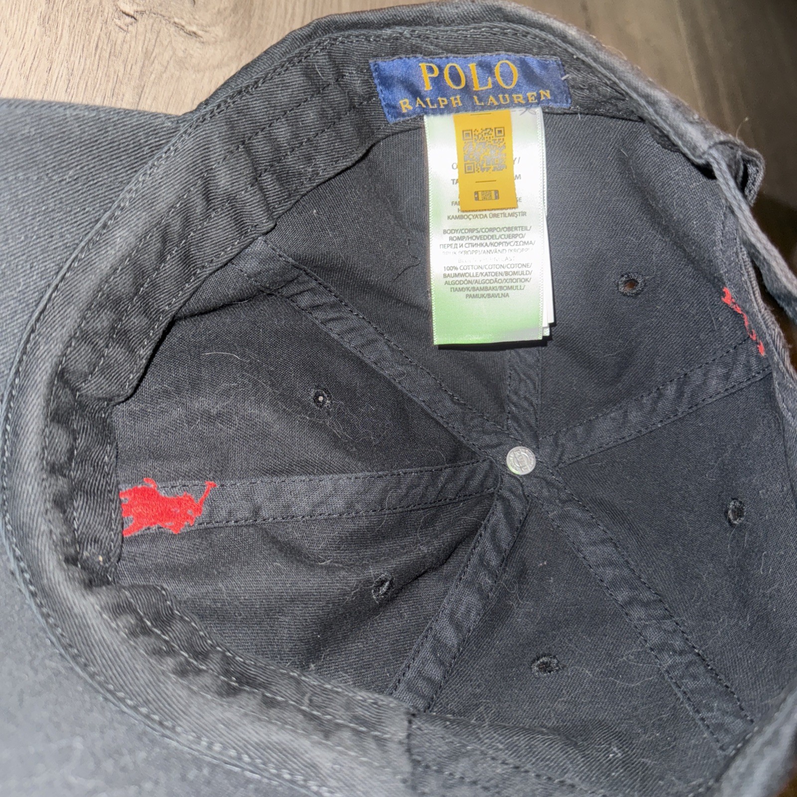 Polo Ralph Lauren cappello berretto uomo nero cinturino schiena rosso pony casual golf preppy