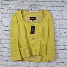 Lafayette 148 Women's Sz 12 NY Yellow Tweed Scoop Collar Fully Lined Blazer