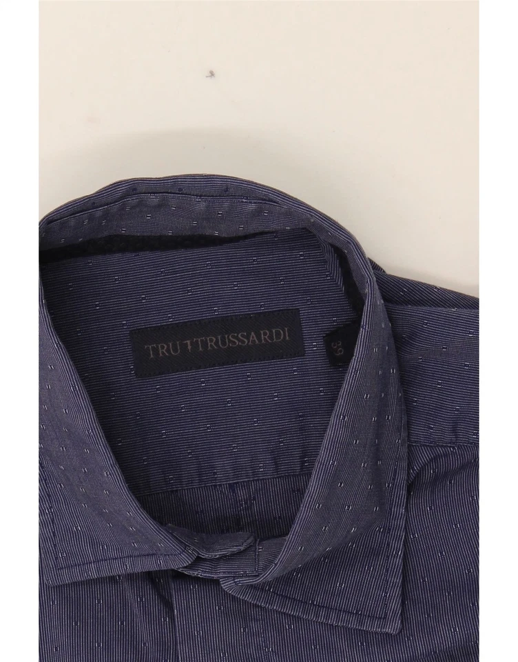 Рубашка мужская TRUSSARDI размер 39 средняя темно-синяя в тонкую полоску хлопок MI08 - Изображение 3 из 3