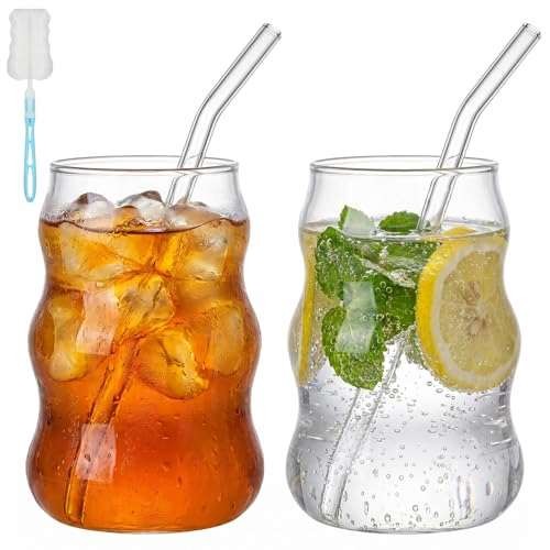 2 Pcs 530ML Glass Mugs with Straws -  Assorted sets , number_of_itemss
