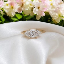 Diamond Wedding Ring 2 Carat IGI Lab Created Marquise 18k Yellow Gold E F VVS2