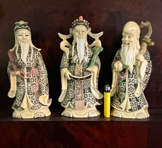 A great collection of large resin figures of Chinese Wise men Fu Lu and Shou.