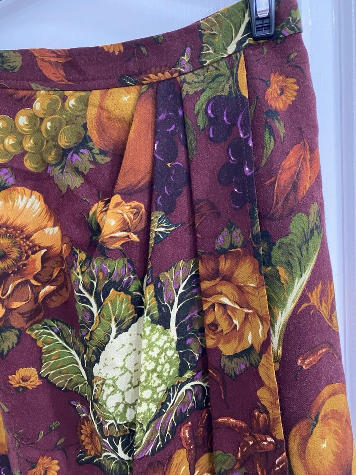 NUEVO CON ETIQUETAS Falda Vintage Emanuel Ungaro Otoño Cosecha Fruta Estampado Floral Lana Aline XS Foto 2 de 4