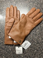 COACH Leather Tech Gloves F76310 Sheep Leather Wool Lining Saddle Tan BNWT Sz7.5