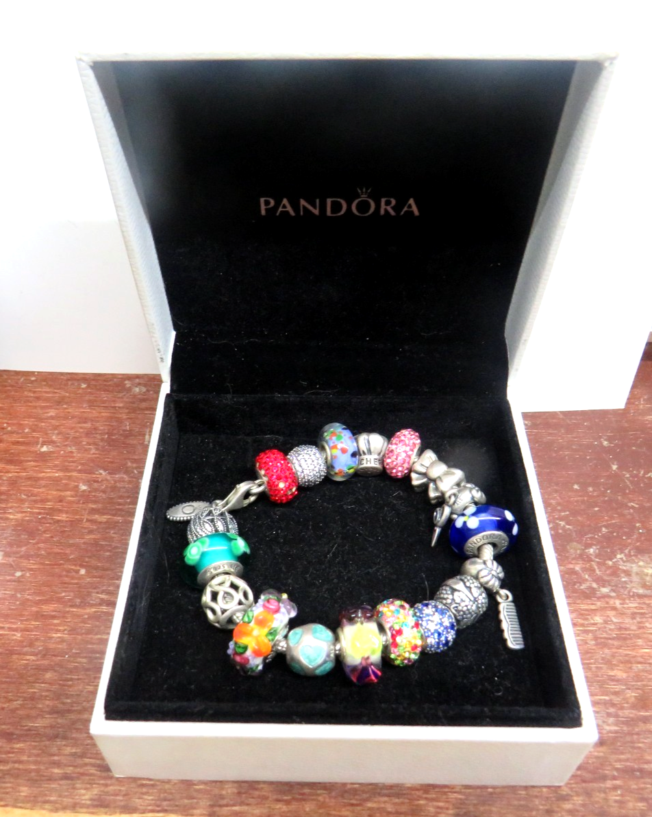 Pandora Charm Bracelet 925 Silver w/ 18 charms Playful Creativity