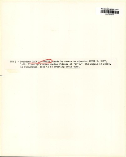 1972 Pressefoto Produzent Jack L. Warner, Regisseur Peter H. Hunt am Set "1776" - Bild 2 von 2