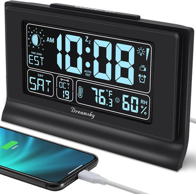 Alarm Clocks for Bedrooms with Battery Backup, Auto Set | Digital Clock with Dat