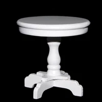 Miniature White Wood Round Coffee Table Durable for 1 12 Scale Dollhouse