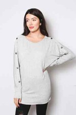 Boutique Mai Soli Women's Gray Tunic Top with Side Buttons Made in USA