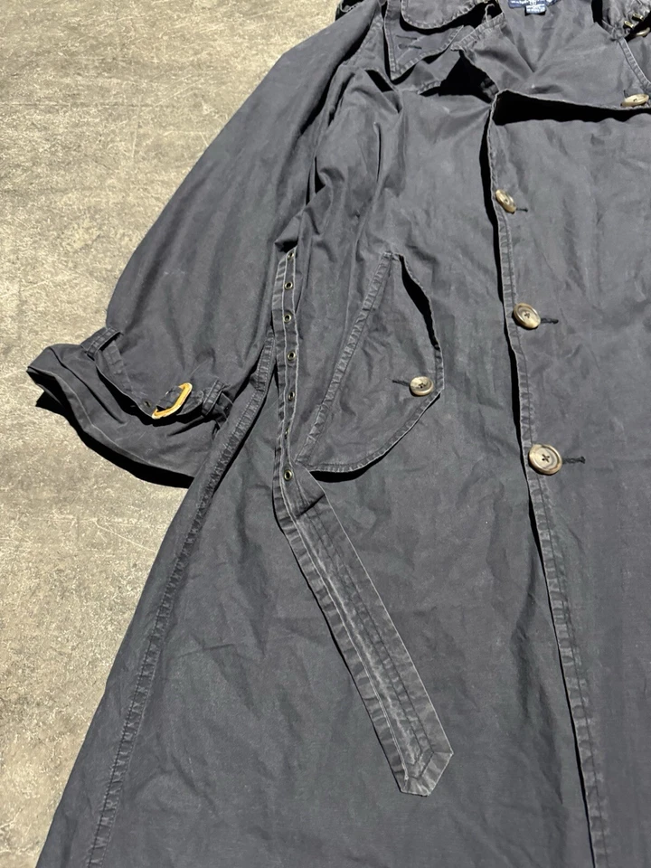 De colección Polo Ralph Lauren Militar Azul Marino Trench Rain Coat Cinturón Largo Cuero Foto 2 de 4