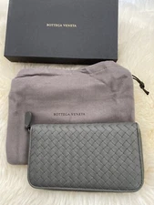 NIB 100% AUTH Bottega Veneta Intrec. Nappa  Zip Around Wallet in Shadow $760
