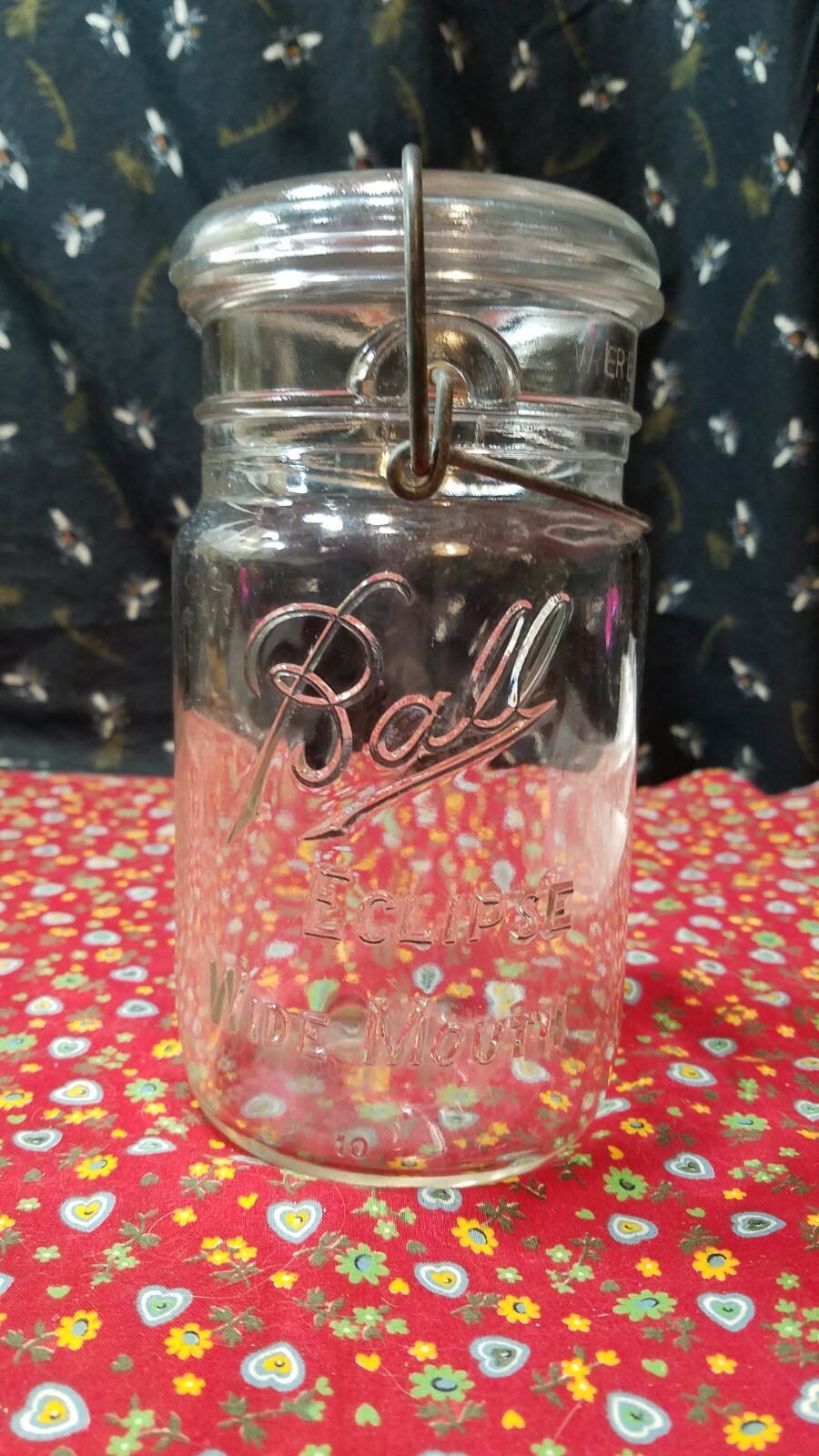 Vtg Clear Glass Ball Eclipse Wide Mouth Canning Jar Wire Quart Wire