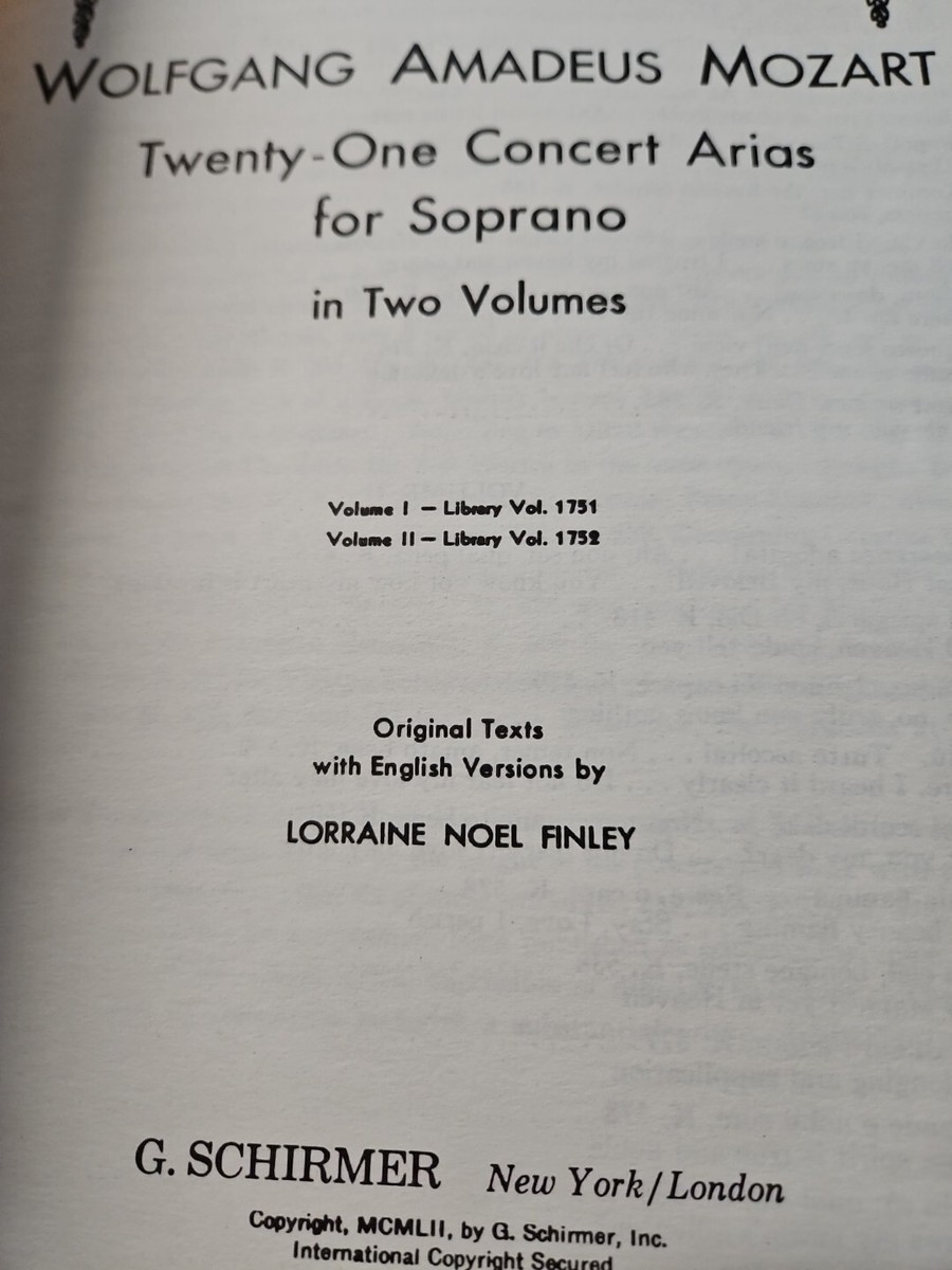 Mozart Twenty-One Concert Arias for Soprano in Two Volumes | eBay