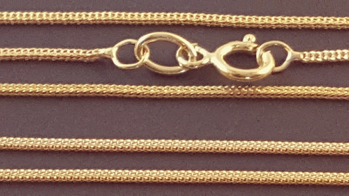 Solid 14K Yellow Gold 0.85 mm Square Wheat Chain Necklace Italy 20", 22". - Picture 2 of 3