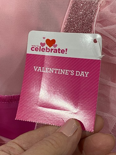Celebrate Tulle Skirt Youth Girl XXL (18) Pink Foil Heart Valentines Tutu Dance - Picture 2 of 10