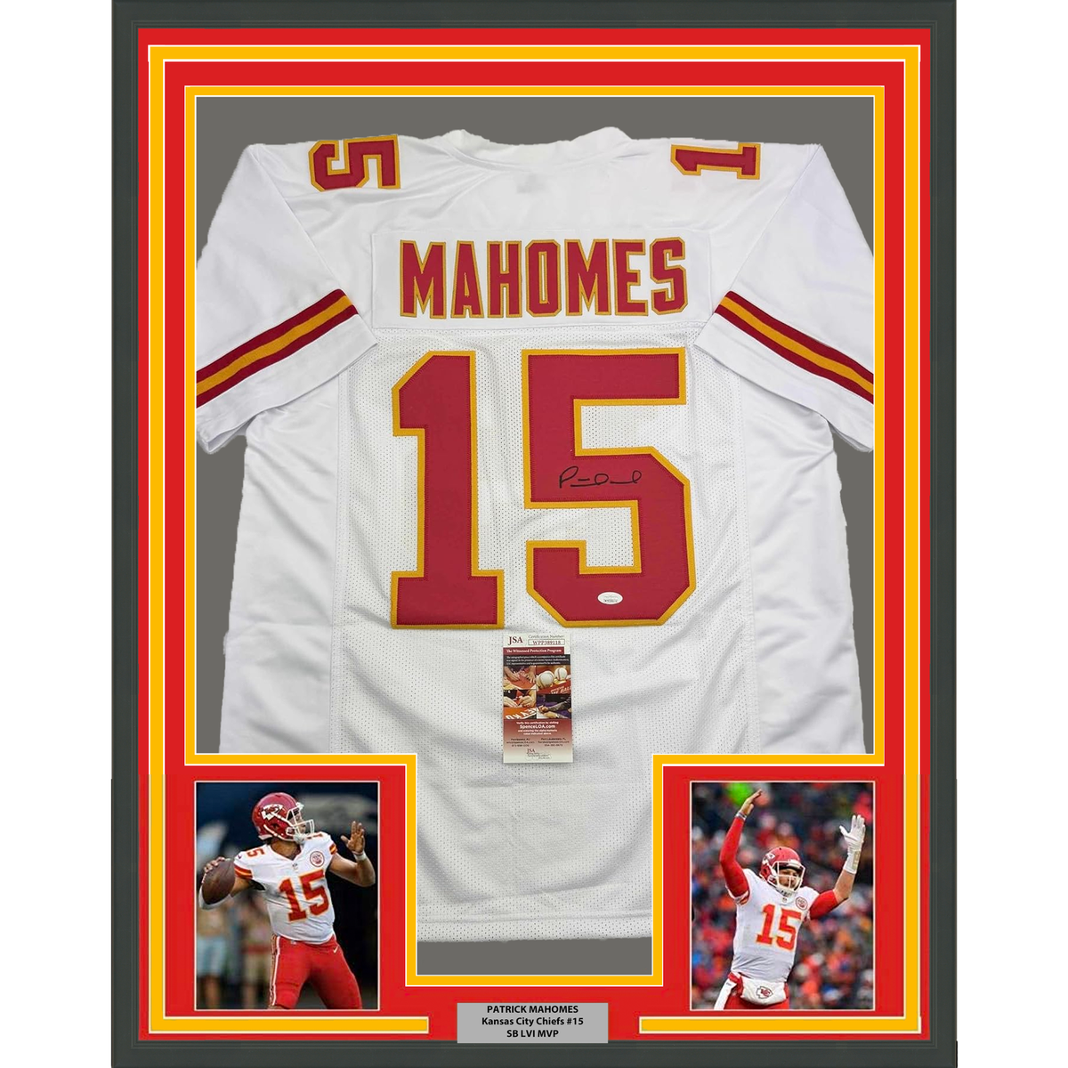 Framed Autographed/Signed Patrick Mahomes 35x39 KC White Football