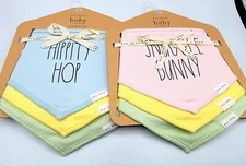 NEW Rae Dunn Set of 3 BABY BANDANA BIBS, 100% Cotton, Snap Closure - CHOOSE