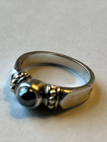 LAGOS Caviar Sterling Silver 925 & 18k Gold Hematite Cabochon Ring Sz 7.5 VTG - Picture 20 of 21