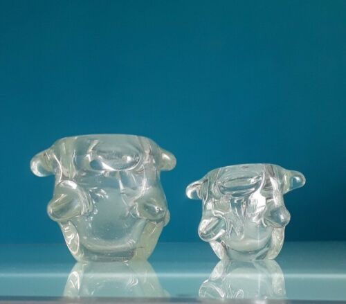 Ercole Barovier, 2 vasi vintage a mugnoni, vetro di murano, colore trasparente. - Foto 1 di 10