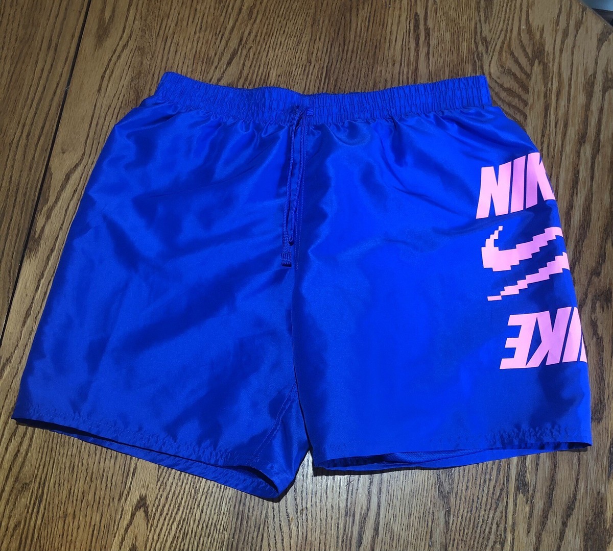 Nike Swim Trunks Blue/Pink 7” Inseam Mesh Lined Pocket Swimsuit
