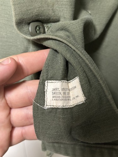 Vintage US OG 107 Mens Medium (15.5x33) Green Sateen Shirt Utility Vietnam 1972 - Picture 5 of 8