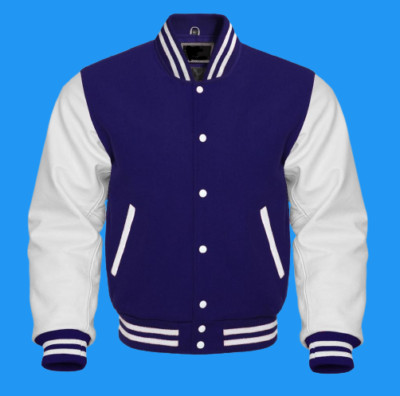 Men s Varsity Jacket Wool & Real Black Leather