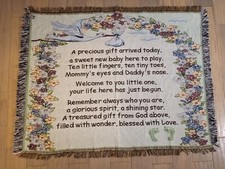 Baby Tapestry Welcome Grannycore Blanket Stork Footprints Precious Gift from God