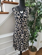 George Women Black & Brown Polyester V-Neck Sleeveless Knee Length Wrap Dress S