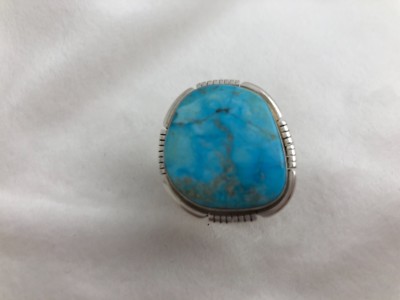 Navajo Sterling Silver Sleeping Beauty Turquoise 27mm x 29mm Ring  Size