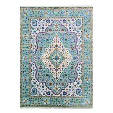 8'8" x 12' Blueish Gray Medallion Design Silk with Wool Hand Knotted Rug R75233