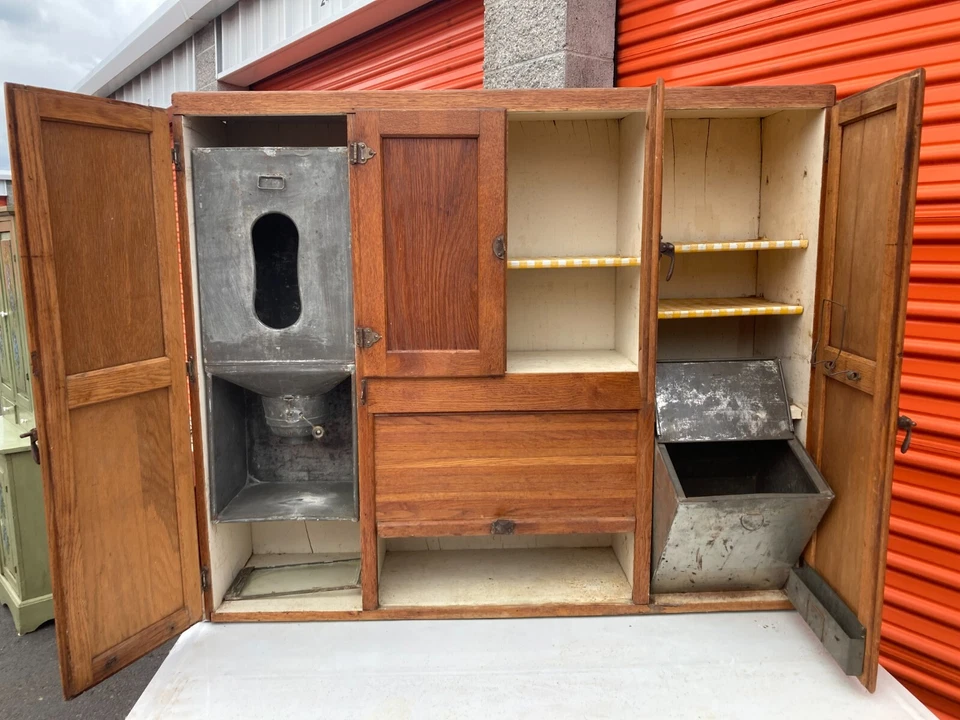 Большой антикварный кухонный клатч, винтажный, пекарня, эмалированный прилавок. - Изображение 2 из 4