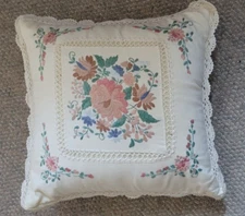 Embroidered 15 Inch Throw Pillow Decorative Multicolor Sofa Chair Bed Flowers