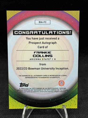 Frankie Collins 2022-23 Bowman U Inception Auto - ASU - Picture 2 of 2