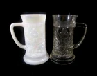 Vintage Federal Glass 1 Clear 1 Iridescent Mug/Beer Stein with Tavern Scene