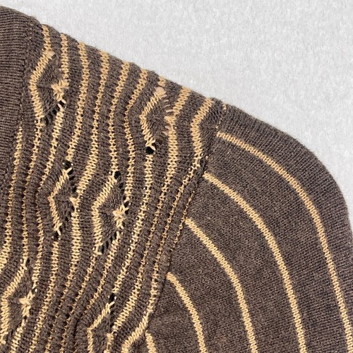 STUDIO M Dress Size M Sweater Knit Striped Scoop Neck Puff Sleeves Brown - Picture 6 of 12