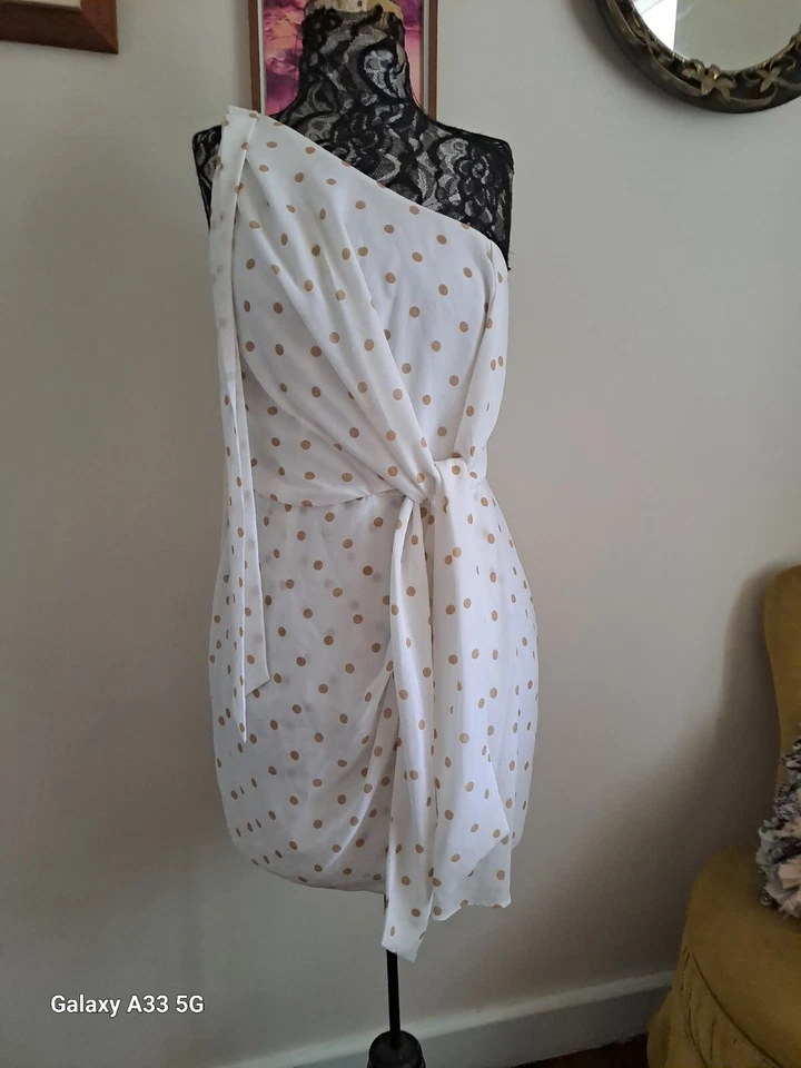 Shona Joy Sophia One Shoulder Polka Dot Mini Dress Size 10 - image 4 of 4