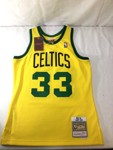NEW Mitchell & Ness Boston Celtics Larry Bird Yellow Jersey Adult Medium FREESHP - Picture 3 of 5