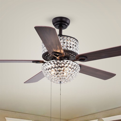 Laure Crystal 6-light Crystal 5-blade 52-inch Ceiling Fan Pull Chain - Picture 2 of 7