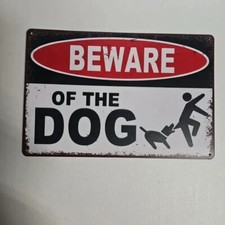 Beware of Dog Metal Sign Funny Vintage Style Tin Warning Plaque 8x12 Wall Decor