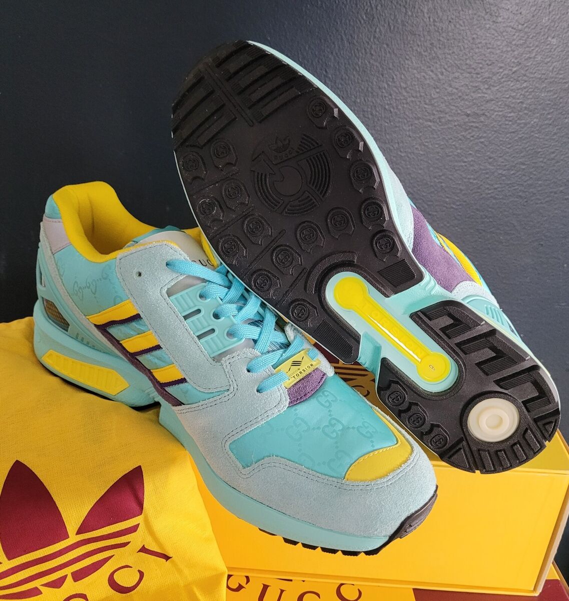 NEW GUCCI x ADIDAS ZX 8000 'AQUA GG MONOGRAM NEW GUCCI x ADIDAS ZX 8000 'AQUA GG MONOGRAM