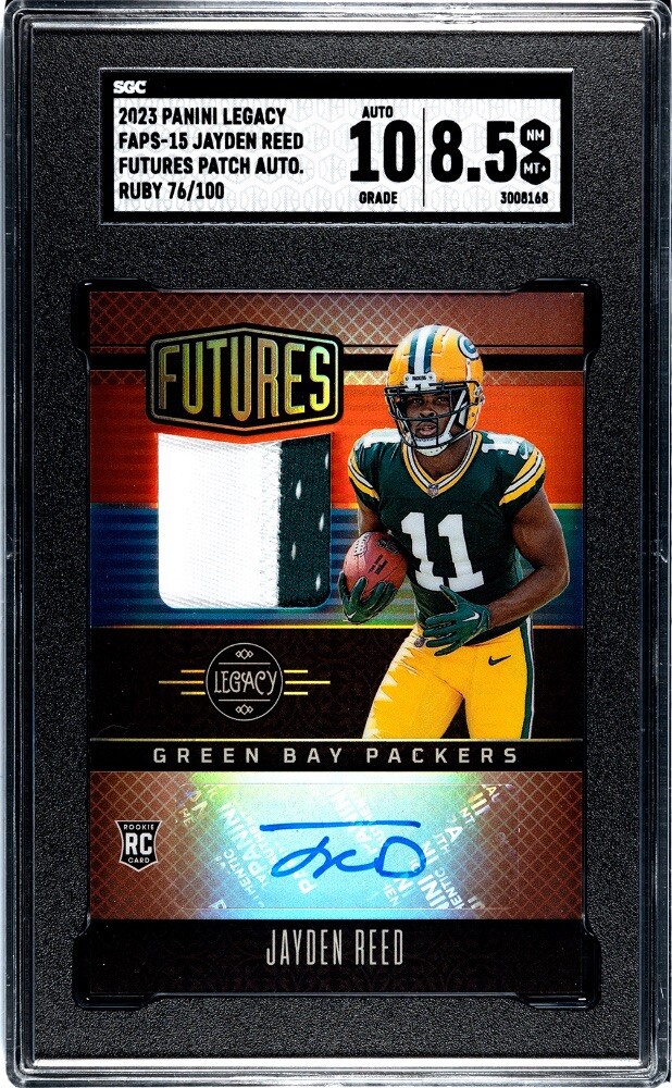 Jayden Reed Packers 2023 Panini Legacy Futures RPA 76 /100 Packers SGC 8.5/10