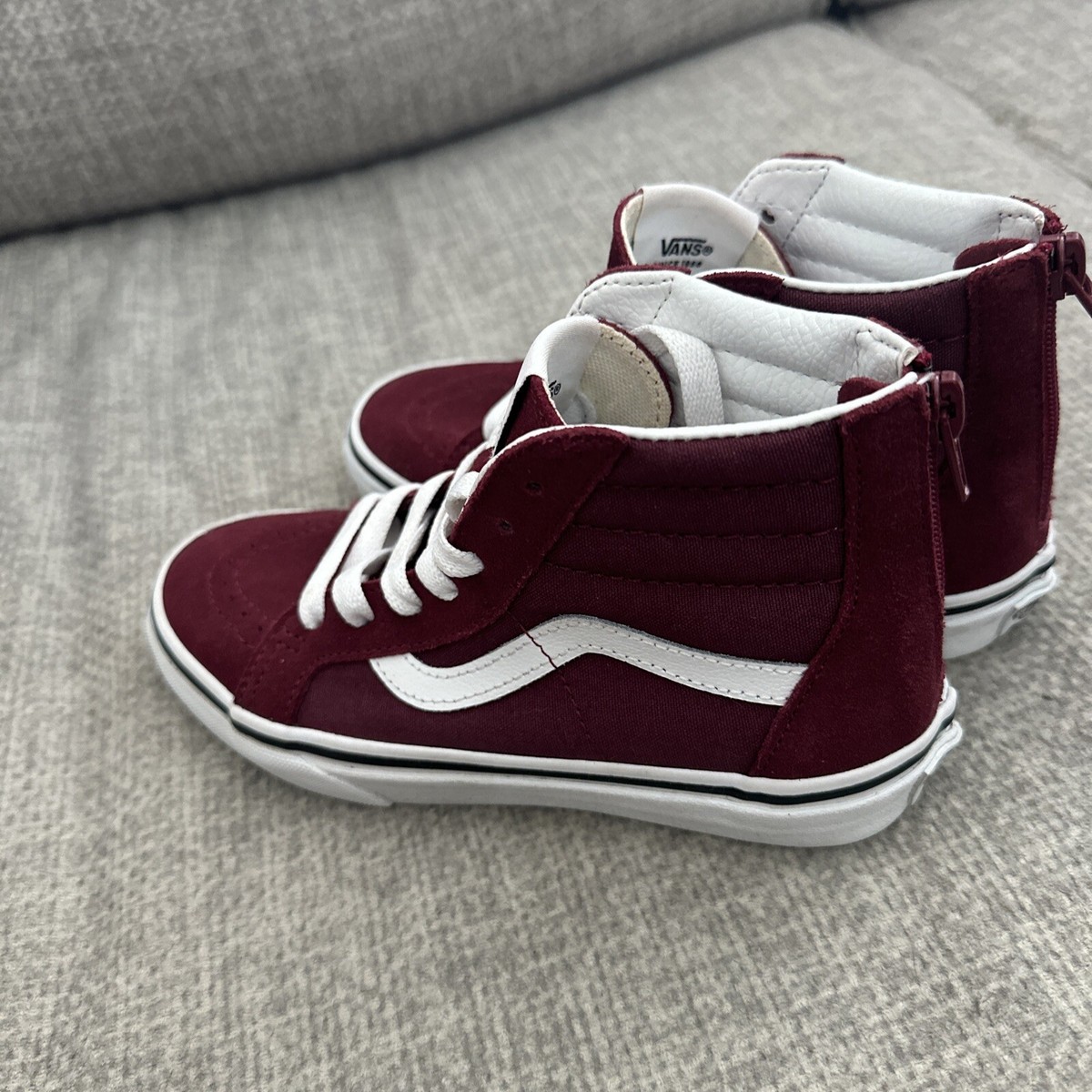 VANS Sk8 Hi Lite Zips Port Royal Wine Burgundy Classic High Top Kids sz  VGC