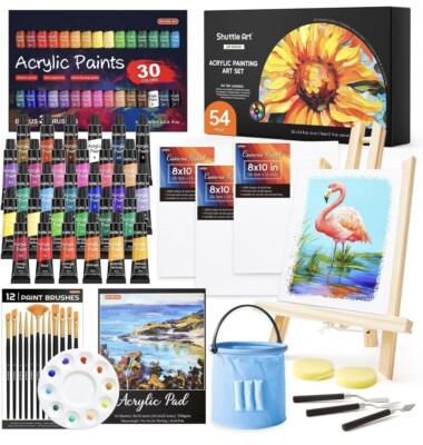 54-Piece Acrylic Paint Set with Easel, Canvas, Brushes & Palette - Art Supplies