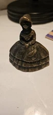 Antique Brass Bell Colonial Southern Belle Holding Basket. She Is OLD and Cool!