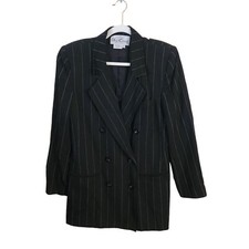 Oleg Cassini Vintage 80s Pinstriped Double Breasted Long Line Blazer Size 8