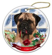 Fawn Bullmastiff Porcelain Hanging Ornament Pet Gift Santa I Can Explain 